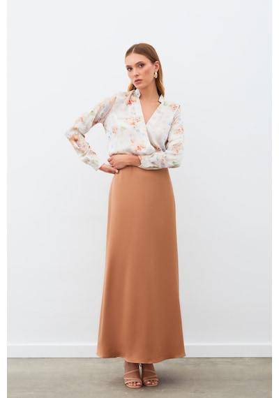 Sateen Desenli Kruvaze Bluz - Vizon-135216 Vizon Sateen Desenli Kruvaze Bluz - Vizon-135216 Vizon