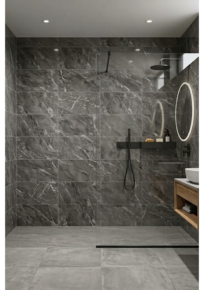 60x60 Cm Kendinden Yapışkanlı Duvar,banyo,tezgah Arası Antrasit Mermer-100 Adet 8807-60-100