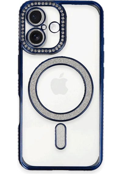 Apple iPhone Uyumlu 16 Plus Kılıf Joke Simli Magneticsafe Kılıf - Lacivert