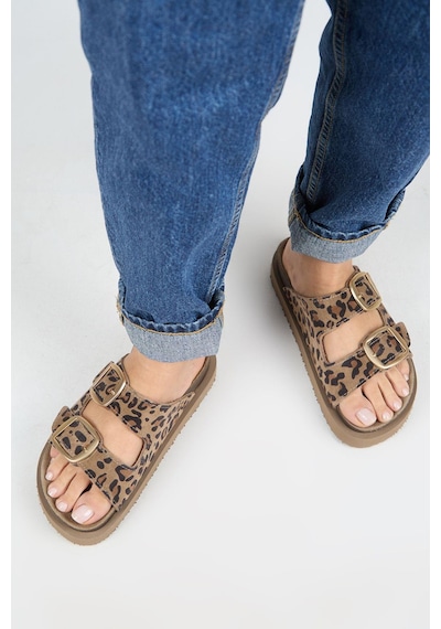 Manijero İrene Platform Deri Kadın Terlik Leopar-7125 Leopar