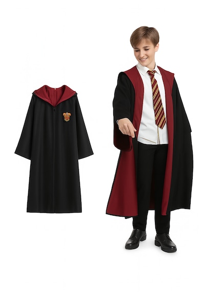 Kg Harry Potter Gryffindor Premium Kostüm Cübbe Cocuk Yetişkin Gözlük Hediyeli Kırmızı