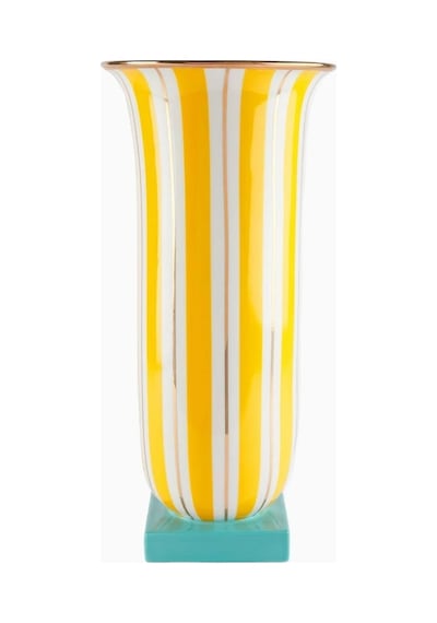 Jonathan Adler Portofino Çizgili Porselen Dekoratif Tasarım Vazo Beyaz