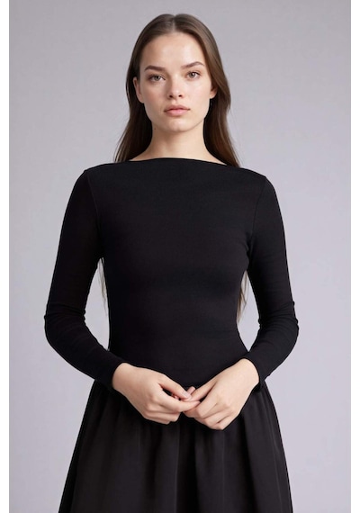 Defacto Kayık Yaka Poplin Uzun Kollu Midi Elbise H0554ax26spbk81 Siyah-bk81
