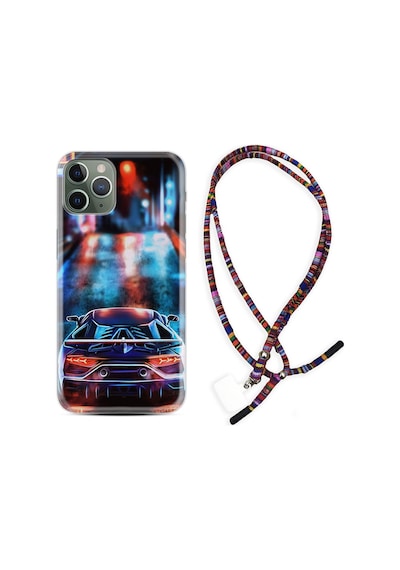 Apple Uyumlu iPhone 12 Pro Kılıf Rasta Boyun Askılı Neon Cars 1724