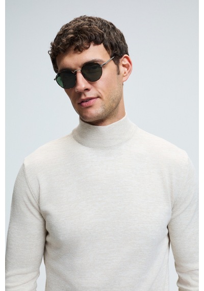 Grimelange REBEL Erkek Yarım Balıkçı Yaka Basic Slim Fit Triko Bej Kazak