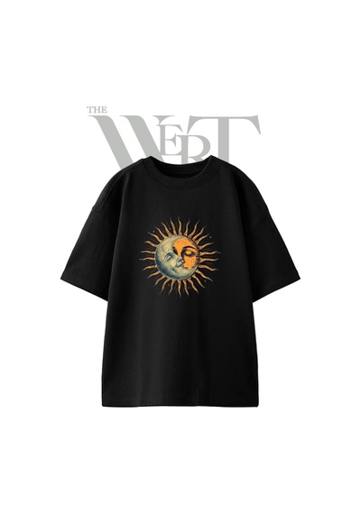 Thewert Sun Moon Tasarım Baskılı Ünisex Siyah Oversize T-shirt