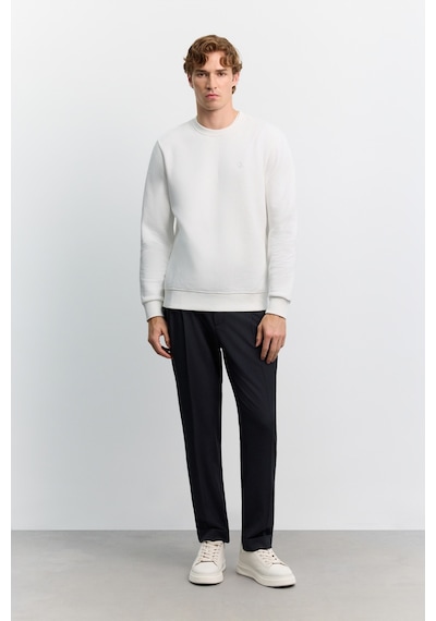 Avva Erkek Beyaz Bisiklet Yaka 3 İplik Şardonlu -5 Dereceye Dayanıklı Regular Fit Sweatshirt A62y1291