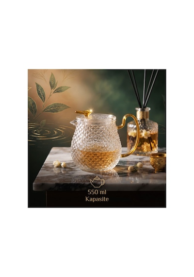 Şık Tasarımlı Cam Demlik - 550 Ml - Borosilikat Cam Çok Renkli