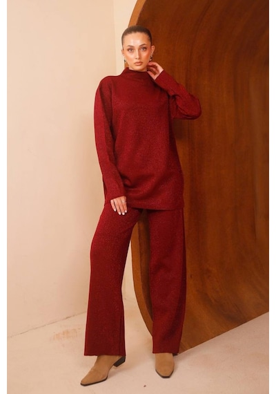 Balenbi Kadın Yarım Balıkçı Yaka Hafif Simli 2'li Tesettür Triko Takım 8404 - Premium Seri Bordo Balenbi Kadın Yarım Balıkçı Yaka Hafif Simli 2'li Tesettür Triko Takım 8404 - Premium Seri Bordo