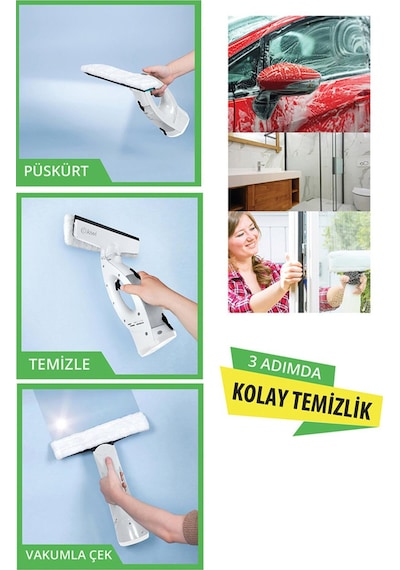 Kiwi Kwc-7106 Şarjlı Pencere Cam Temizleme Makinesi Pencere Temizleyici Beyaz