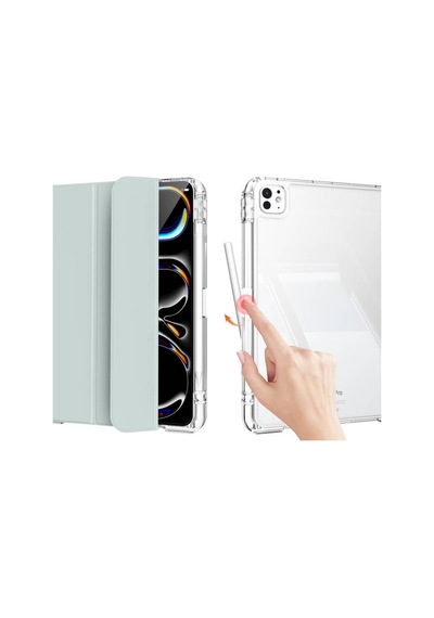 İpad Pro 11 2024 Kılıf Magnetik Ayrılabilen Airbagli Uyumlu Ata Sliding Tablet Kılıfı-açık Yeşil Arka Kapak