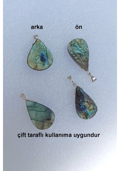 Işıltılı Labradorit Kolye Ucu Gümüş Malzemeli 408-3 Çok Renkli