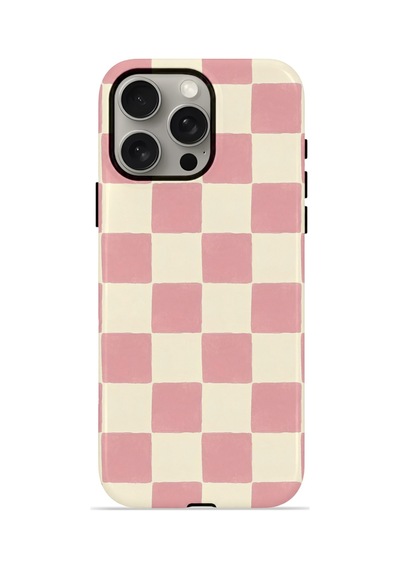 Apple iPhone Uyumlu 15 Pro Max Vorian Çift Katmanlı Magsafe Kılıf Blush Checker