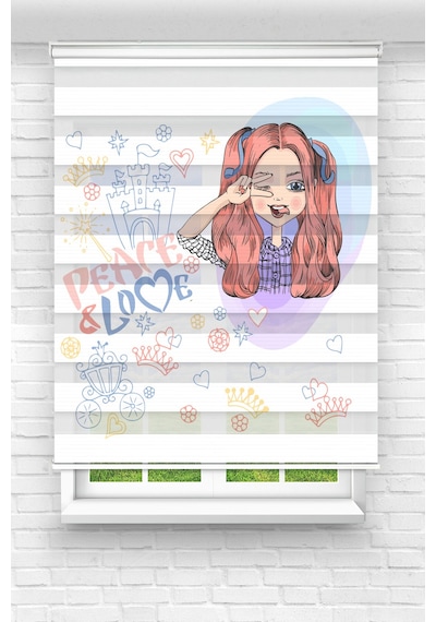 Perdecizade Enxboy Love Kız Dijital Baskılı Zebra Perde-cocuk Odası-stor Perde Renkli