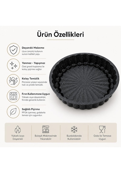 Orret Home 26 Cm Granit Döküm Kek Kalıbı Yapışmaz Kaplama Eşit Isı Dağılımı Sağlayan Fırın Uyumlu Kek Ve Diğer