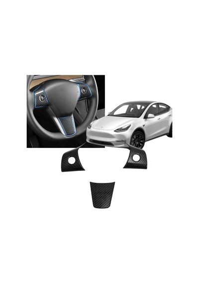 Tesla Model Y/model 3 İçin Direksiyon Simidi Dekoratif Kaplama Seti Karbon Mat Siyah Çok Renkli