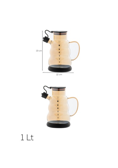 Porsima 3617- 1 Kapaklı Borosilikat Cam 2li Yağlık Sirkelik Seti Yağdanlık Takımı 1000ml Siyah Siyah