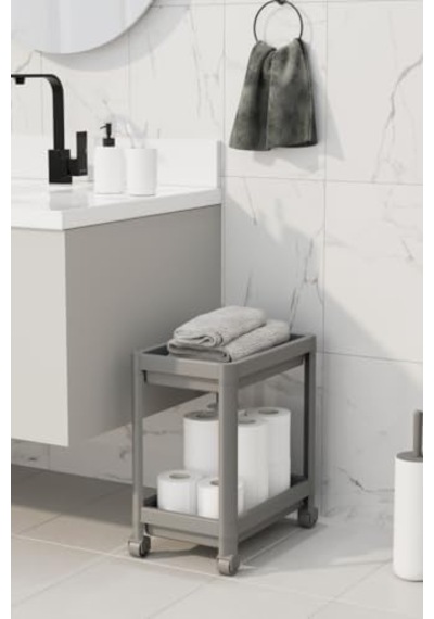 Life 2 Katlı Tekerlekli Tezgah Altı Gri Banyo Mutfak Rafı Mıt1123 Siyah
