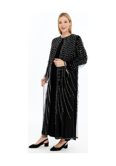 Modabanuda Betül 2'li Takım Taşlı Abaya Siyah