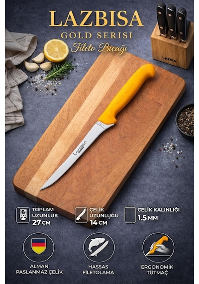 Ayrex Gold Incisive Serisi Balık Fileto Bıçağı Et Steak Bıçak Mutfak Bıçak Mtf-057 Diğer
