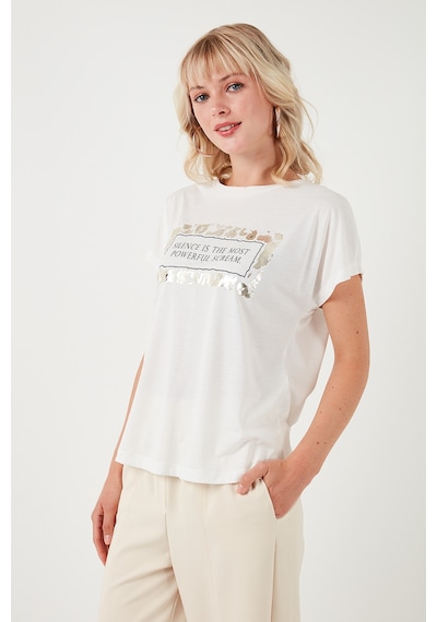 Lela Baskılı Bisiklet Yaka Regular Fit Bayan T Shirt 6671007 Ekru Lela Baskılı Bisiklet Yaka Regular Fit Bayan T Shirt 6671007 Ekru