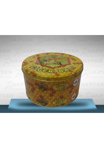 5 Kg Yuvarlak Bal Tenekesi Desenli 1 Adet Çok Renkli
