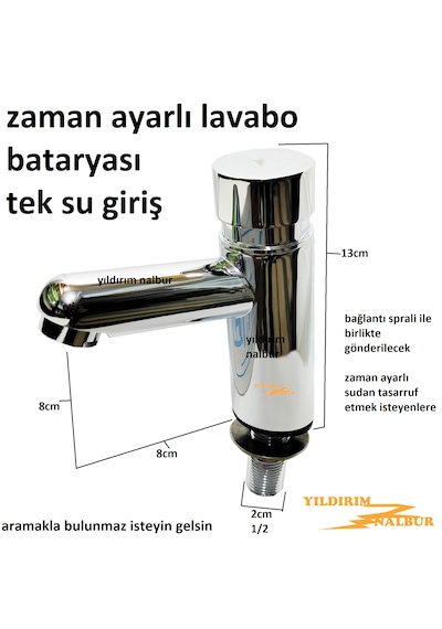 Zaman Ayarlı Lavabo Bataryası Tek Su Girişli Prinç