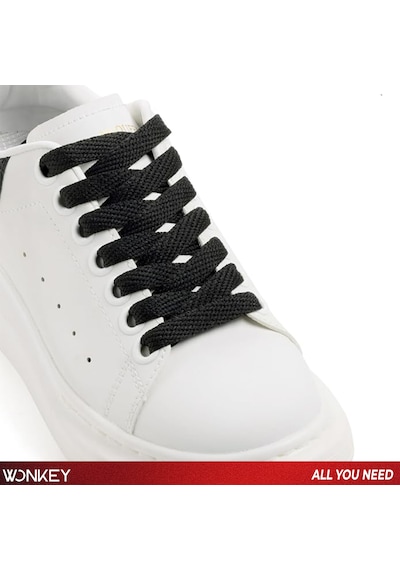 Wonkey Yassı Sneakers Spor Ayakkabı Bağcığı , Düz Bağcık , Yüksek Kaliteli Bağ, Spor Ayakkabılar İçin Premium Pamuk Bağı, Kaliteli Bağcık 1 Çift Siyah