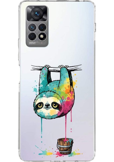 Redmi Note 12 Pro 4g İle Uyumlu Splash Tembel Hayvan Tasarımlı Şeffaf Silikon Kılıf Şeffaf