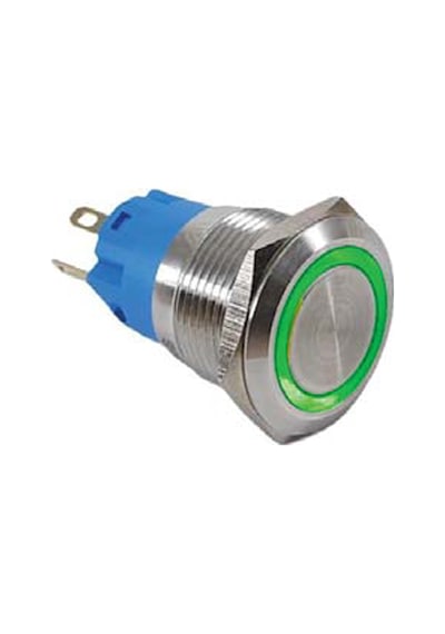 19mm Metal Yaylı Halka Ledli 1no/1nc 12-24v Mavi