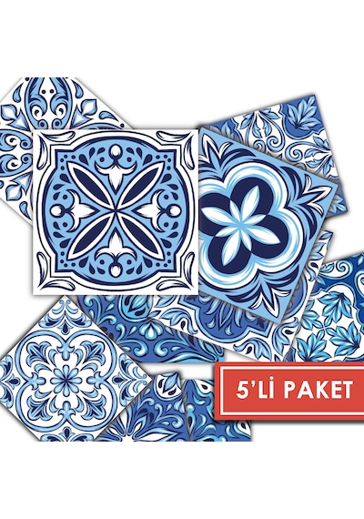 Kendinden Yapışkanlı Mavilim Desenli Pvc Karo 10x10 Cm 5 Li Paket