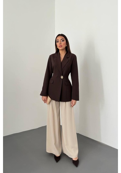 Duygudan Kahverengi Belden Oturtmalı Blazer Ceket