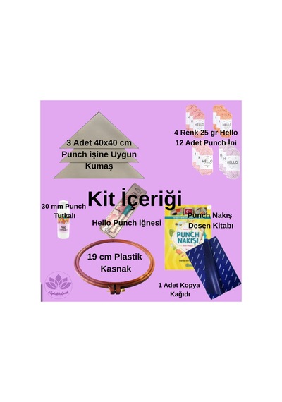 Punch Nakış Başlangıç Seti 4 Renk 12 Adet İplikli Kumaşlı Kasnaklı İğneli Tam Set - 761923222
