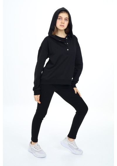 Toontoy Kids Toontoy Kız Çocuk 2'li Takım Baskılı Kapüşonlu Düşük Omuz Çıtçıtlı Sweatshirt & Basic Düz Tayt Siyah Toontoy Kids Toontoy Kız Çocuk 2'li Takım Baskılı Kapüşonlu Düşük Omuz Çıtçıtlı Sweatshirt & Basic Düz Tayt Siyah