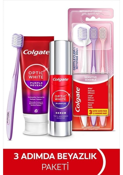 Optic White Purple Beyazlatıcı Diş Macunu 75 Ml + Purple Serum 40 Ml + Gentle Clean 2+1 Diş Fırçası