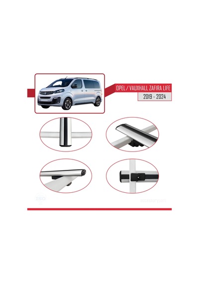Opel / Vauxhall Zafira Life 2019 Ve Sonrası İle Uyumlu Basic Model Ara Atkı Tavan Barı Gri 3 Adet