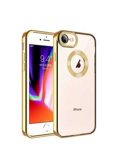 Apple Uyumlu iPhone 8 Kılıf Kamera Korumalı Logo Gösteren Zore Omega Kapak Gold