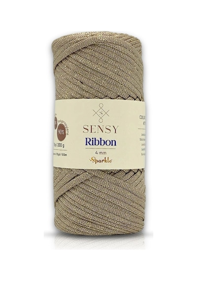 Premium Simli Ribbon Polyester İp 200 Gr Makrome Supla İpi Ve Çanta İpliği Simli Sütlü Kahve