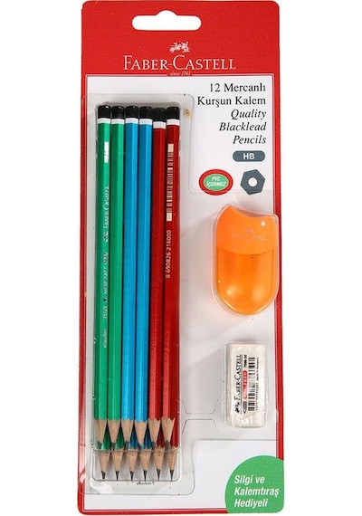 Faber-Castell 12'Li Mercanlı Kurşun Kalem Silgi Ve Kalemtıraş