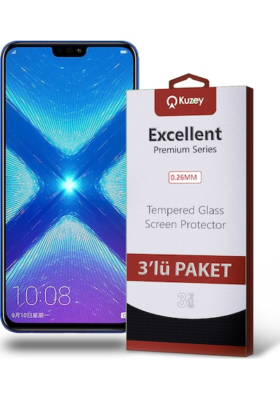 Huawei Honor 8X ile Uyumlu Kırılmaz Temperli Ekran Koruyucu Cam Ekonomik 3'lü Paket