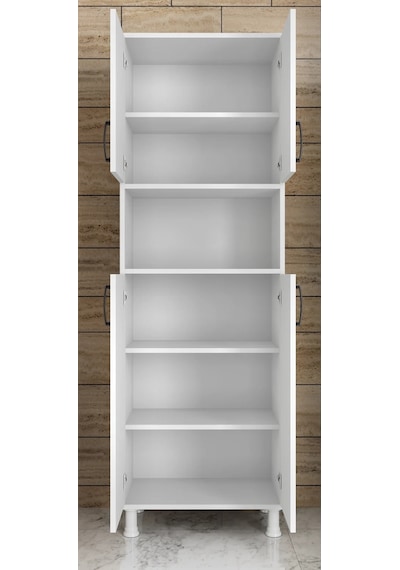Remora Çok Amaçlı Dolap 4 Kapaklı 6 Raflı Banyo Kiler Mutfak Dola Beyaz