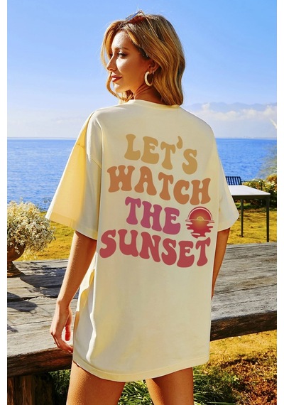 Unisex Lets Watch The Sunset Tasarım Tshirt Bej