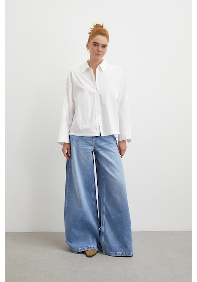Yüksek Bel Wide Leg Jean Mavi Mavi