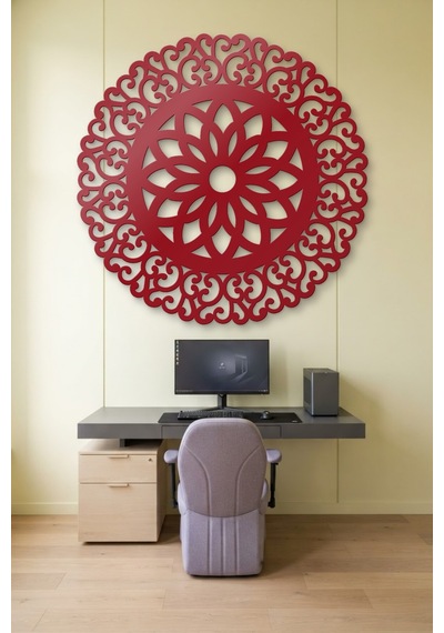 Lotus Mandala Metal Duvar Tablosu - Duvar Sanatı - Duvar Dekoru - Kırmızı