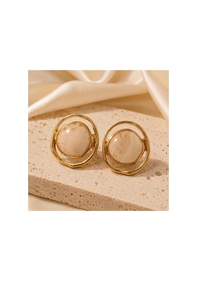 Gold Çerçeveli Krem Taşlı Kadın Küpe Mermer Görünümlü Krem - 886705031 Krem - 886705031 Krem