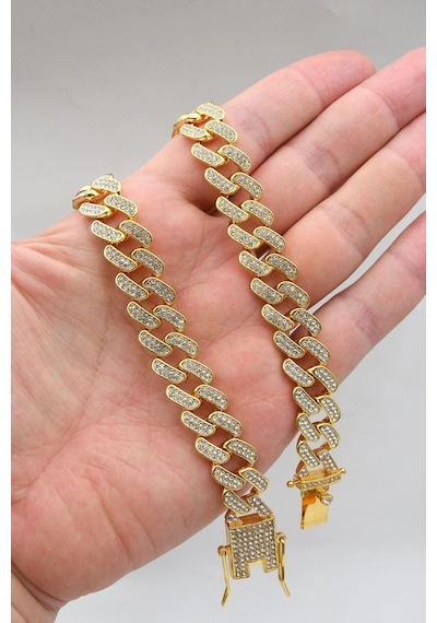 Paslanmaz Çelik Gurmet Model Kolye Zincir Ve Bileklik Set 11mm Altın Kaplama 902935