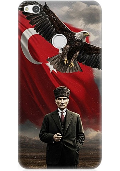 Huawei P9 Lite 2017 Uyumlu Bayrak Önünde Mustafa Kemal Atatürk Desenli Silikon Kılıf Çok Renkli