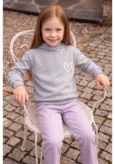 Fullamoda 3 İplik Kalp Baskılı Kapüşonlu Kız Çocuk Sweatshirt Gri
