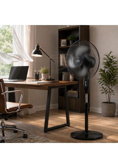 Pervane Akçay 16 Inch 3 Kanatlı Ayaklı Vantilatör Metal Izgaralı Siyah