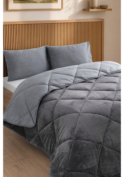 Premium Çift Taraflı Wellsoft Yorgan Seti Battal Boy 215x235 Cm 2 Adet Yastık Kılıflı Antrasit